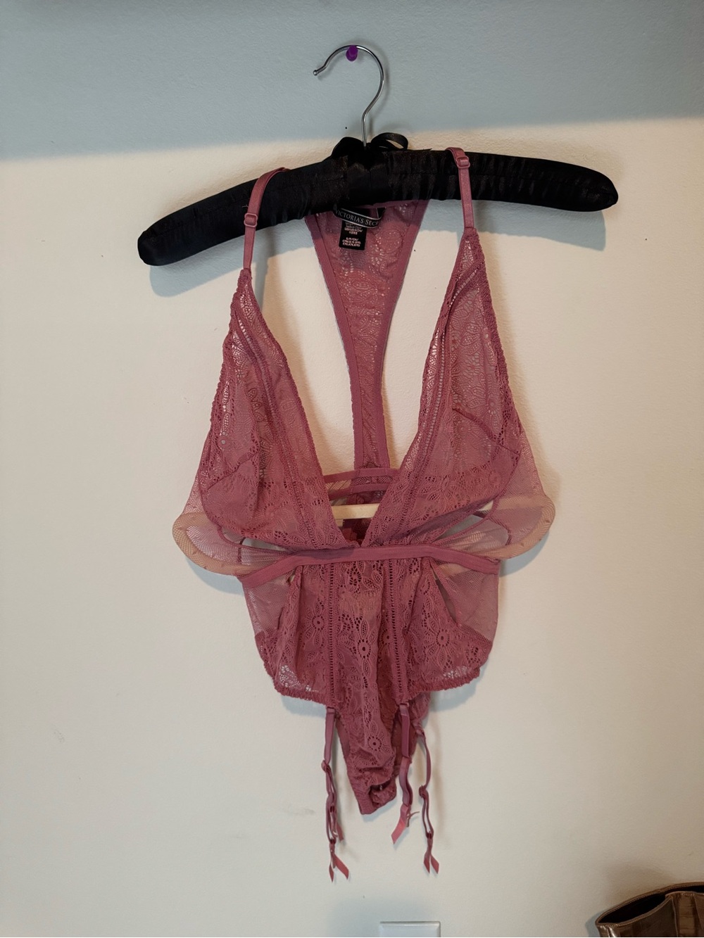 Victoria's Secret Rose Pink Lace Plunging One-Piece Swim - Picture 4 of 5